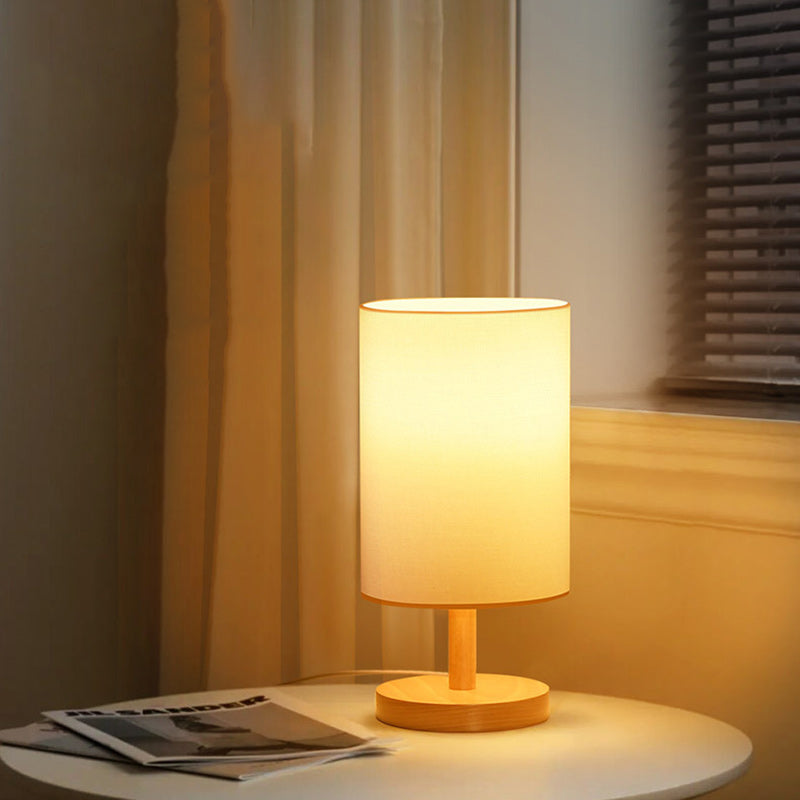 Lampe de table 1 lumière en tissu de bois cylindrique japonais traditionnel pour salon 