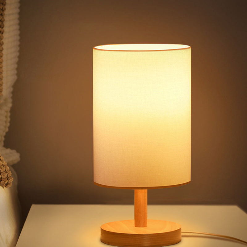 Lampe de table 1 lumière en tissu de bois cylindrique japonais traditionnel pour salon 