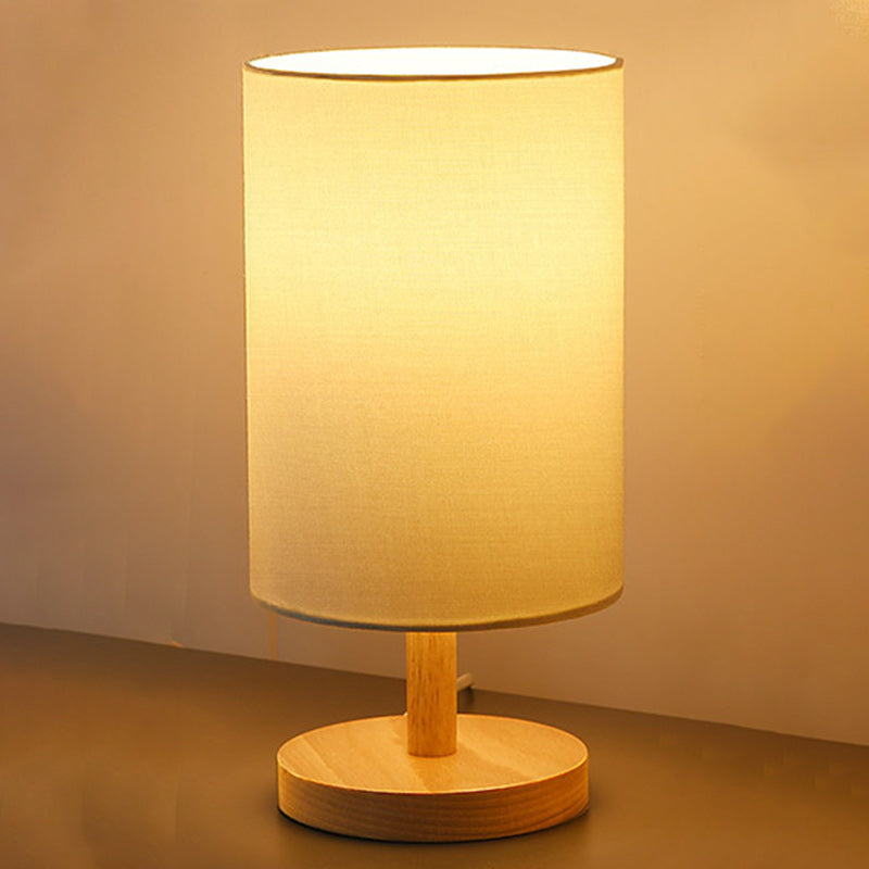 Lampe de table 1 lumière en tissu de bois cylindrique japonais traditionnel pour salon 