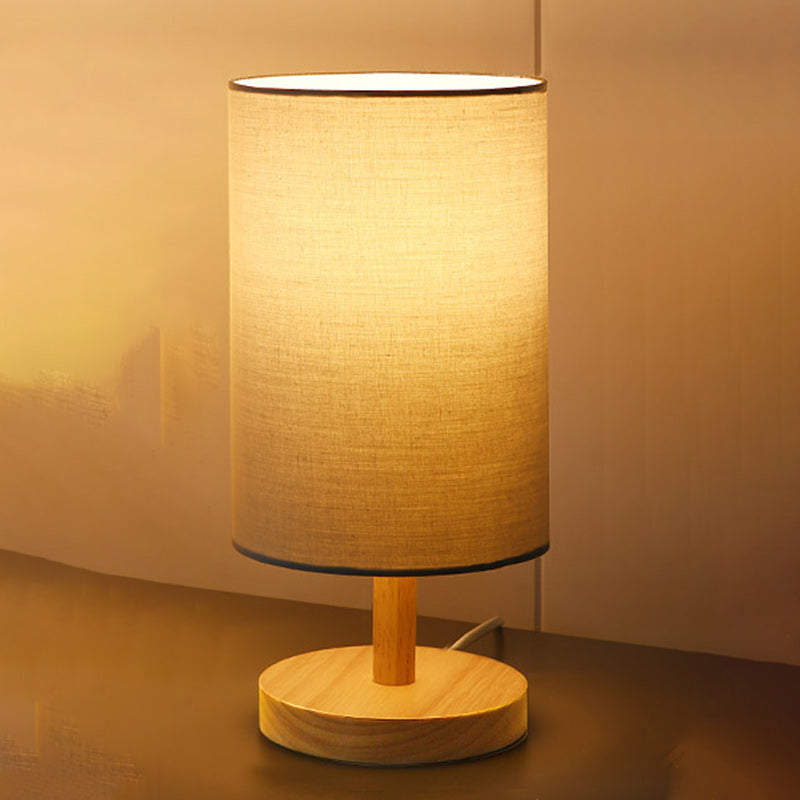 Lampe de table 1 lumière en tissu de bois cylindrique japonais traditionnel pour salon 