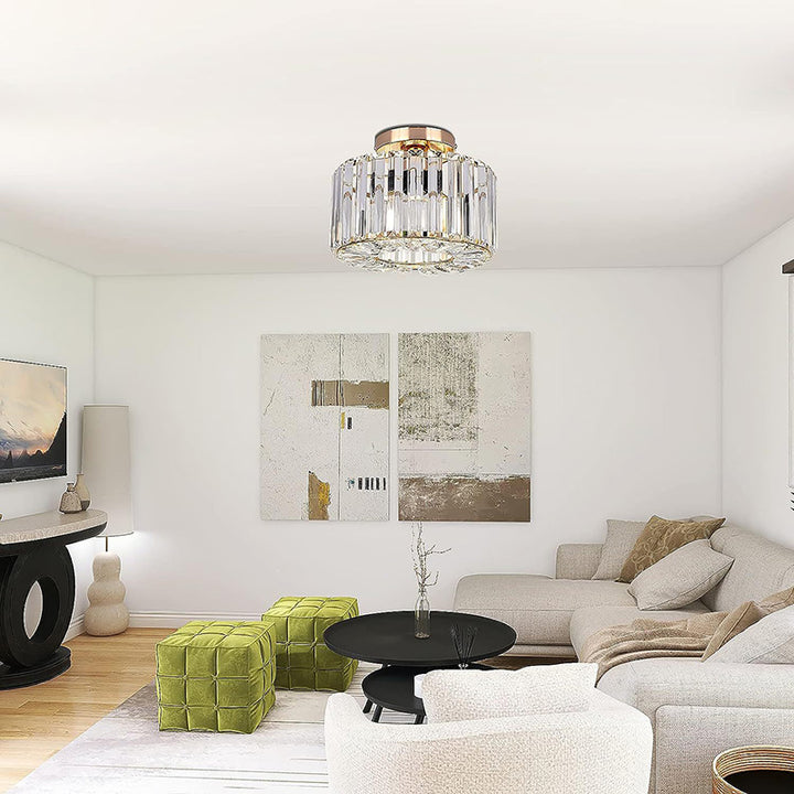 Lustre semi-encastré contemporain en acier et cristal avec 1 lumière pour salon 