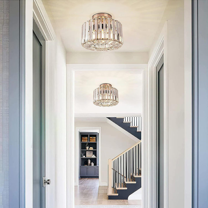 Lustre semi-encastré contemporain en acier et cristal avec 1 lumière pour salon 