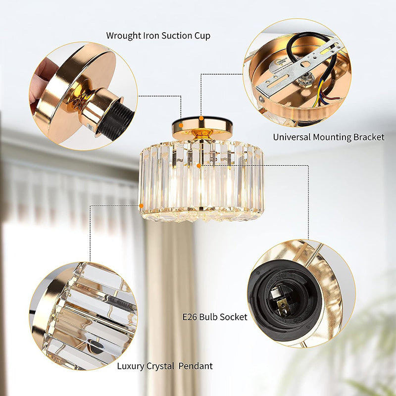 Lustre semi-encastré contemporain en acier et cristal avec 1 lumière pour salon 