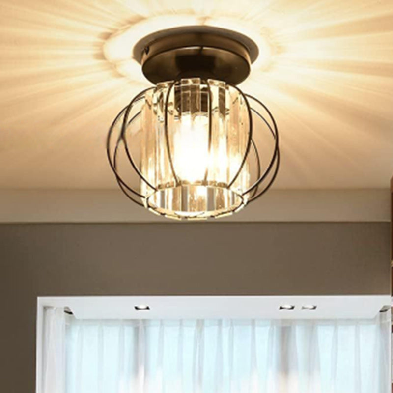 Plafonnier semi-encastré contemporain nordique en cristal de colonne en fer à 1 lumière pour salon 