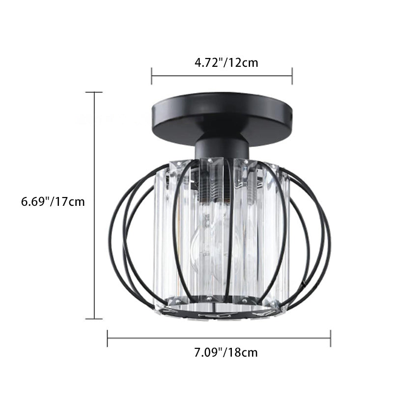 Plafonnier semi-encastré contemporain nordique en cristal de colonne en fer à 1 lumière pour salon 