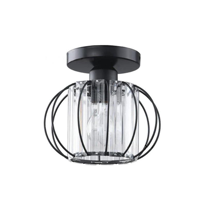 Plafonnier semi-encastré contemporain nordique en cristal de colonne en fer à 1 lumière pour salon 