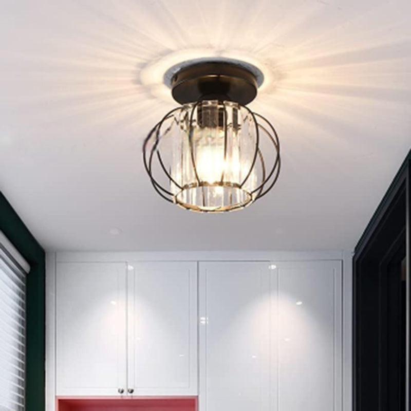 Plafonnier semi-encastré contemporain nordique en cristal de colonne en fer à 1 lumière pour salon 