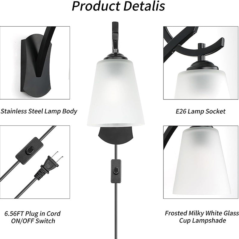 Lámpara Aplique de Pared de 1 Luz de Tambor Minimalista Moderno de Hierro y Vidrio para Sala de Estar 