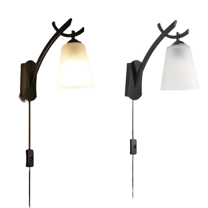 Lámpara Aplique de Pared de 1 Luz de Tambor Minimalista Moderno de Hierro y Vidrio para Sala de Estar 