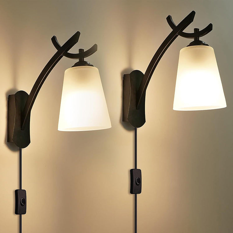 Lámpara Aplique de Pared de 1 Luz de Tambor Minimalista Moderno de Hierro y Vidrio para Sala de Estar 