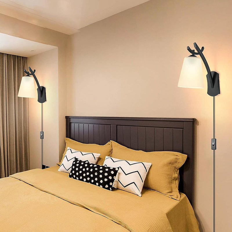 Lámpara Aplique de Pared de 1 Luz de Tambor Minimalista Moderno de Hierro y Vidrio para Sala de Estar 