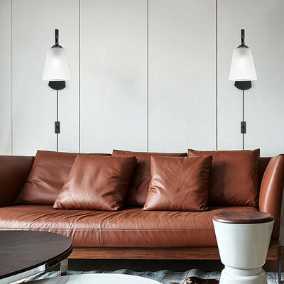 Lámpara Aplique de Pared de 1 Luz de Tambor Minimalista Moderno de Hierro y Vidrio para Sala de Estar 