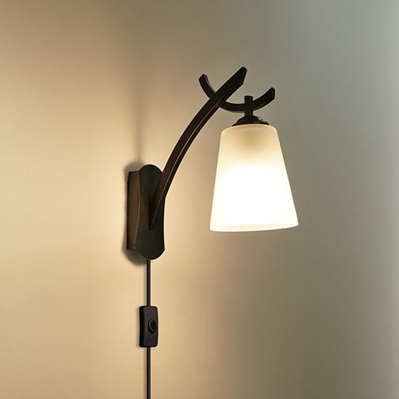 Lámpara Aplique de Pared de 1 Luz de Tambor Minimalista Moderno de Hierro y Vidrio para Sala de Estar 