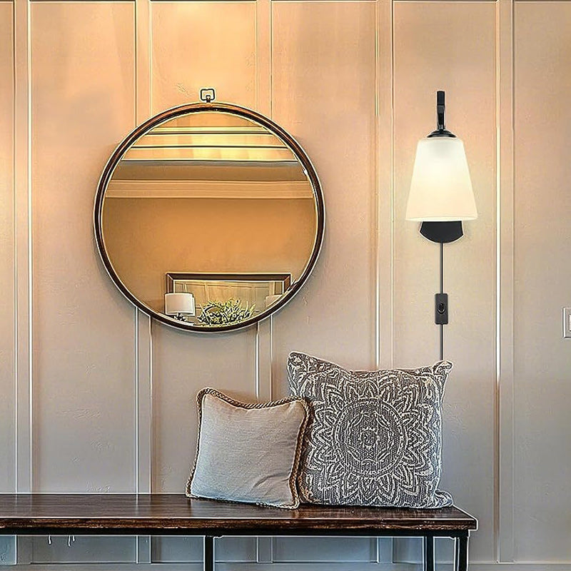 Lámpara Aplique de Pared de 1 Luz de Tambor Minimalista Moderno de Hierro y Vidrio para Sala de Estar 