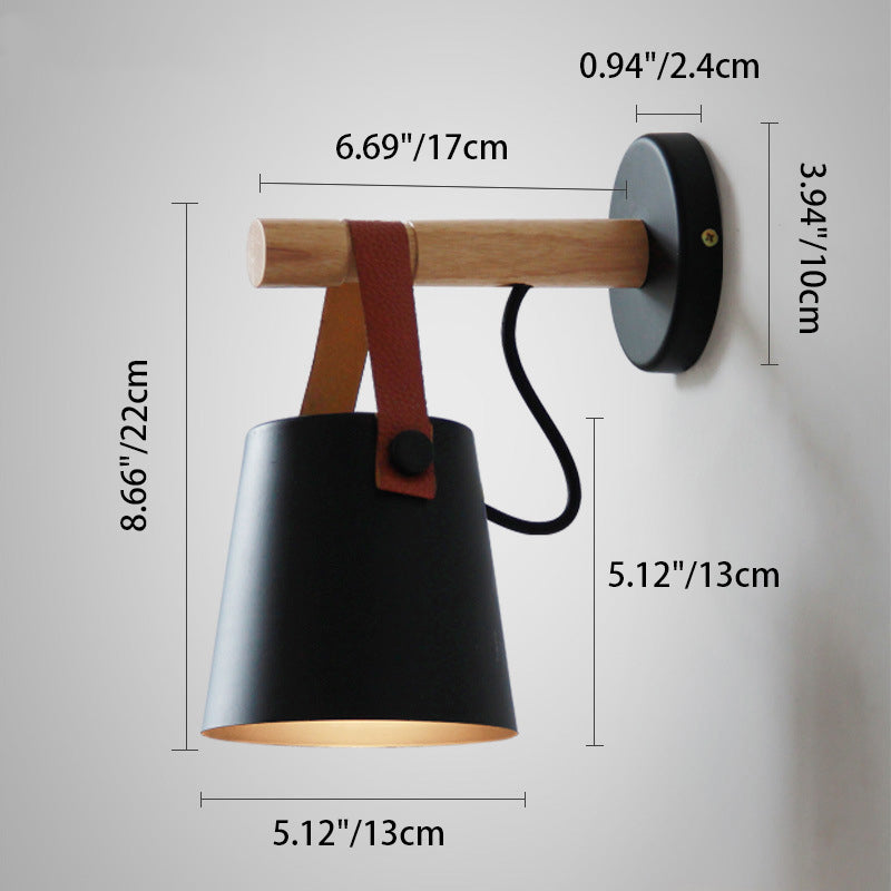 Lámpara de Aplique de Pared de 1 Luz de Madera y Hierro Nórdico Contemporáneo para Sala de Estar 
