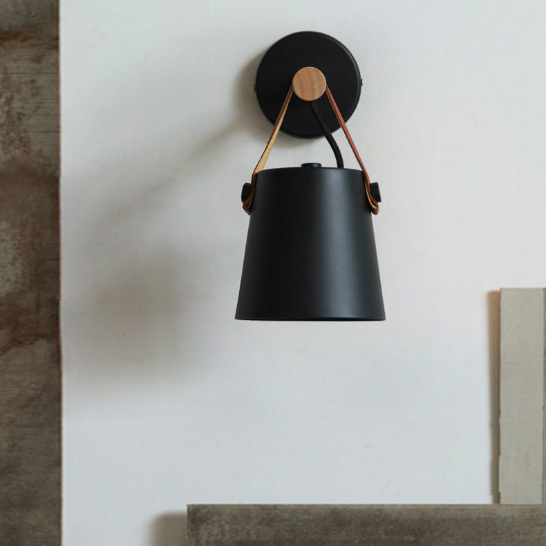 Lámpara de Aplique de Pared de 1 Luz de Madera y Hierro Nórdico Contemporáneo para Sala de Estar 
