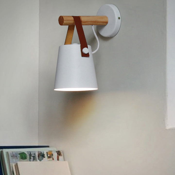 Lámpara de Aplique de Pared de 1 Luz de Madera y Hierro Nórdico Contemporáneo para Sala de Estar 