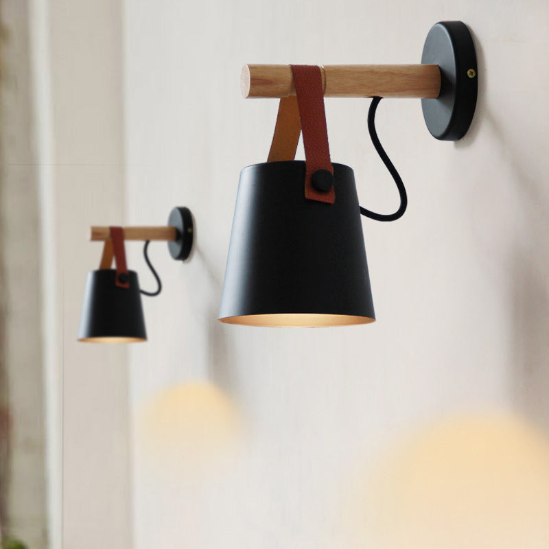 Lámpara de Aplique de Pared de 1 Luz de Madera y Hierro Nórdico Contemporáneo para Sala de Estar 