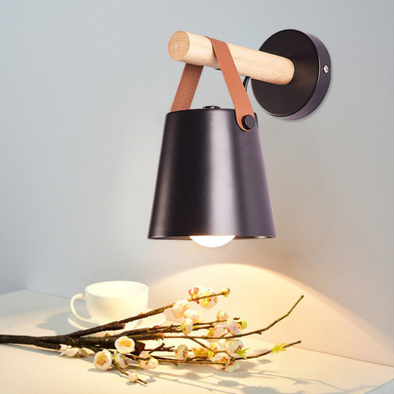Lámpara de Aplique de Pared de 1 Luz de Madera y Hierro Nórdico Contemporáneo para Sala de Estar 