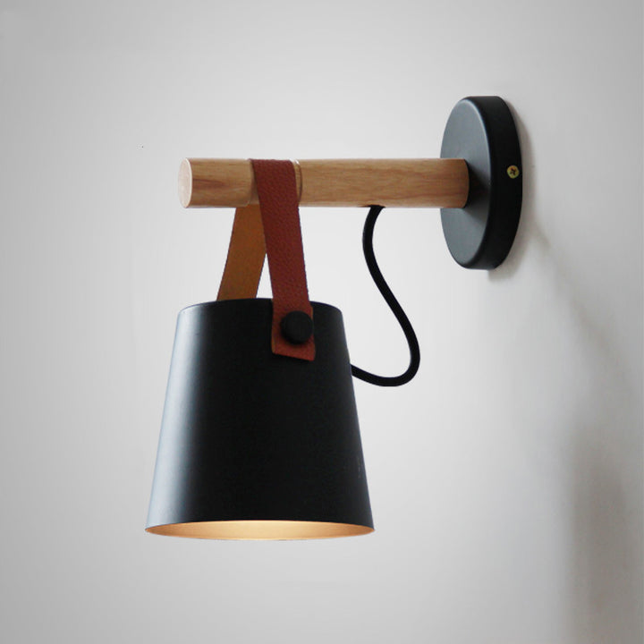 Lámpara de Aplique de Pared de 1 Luz de Madera y Hierro Nórdico Contemporáneo para Sala de Estar 