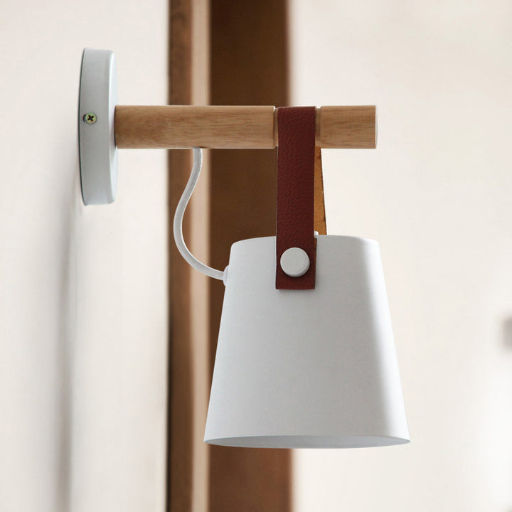 Lámpara de Aplique de Pared de 1 Luz de Madera y Hierro Nórdico Contemporáneo para Sala de Estar 