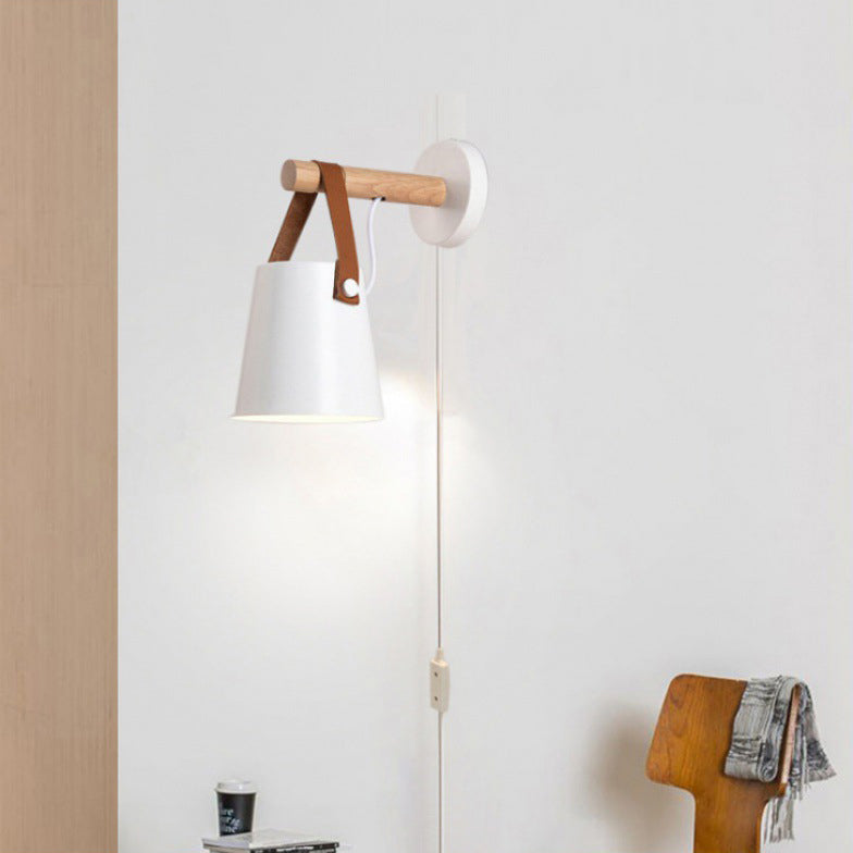 Lámpara de Aplique de Pared de 1 Luz de Madera y Hierro Nórdico Contemporáneo para Sala de Estar 