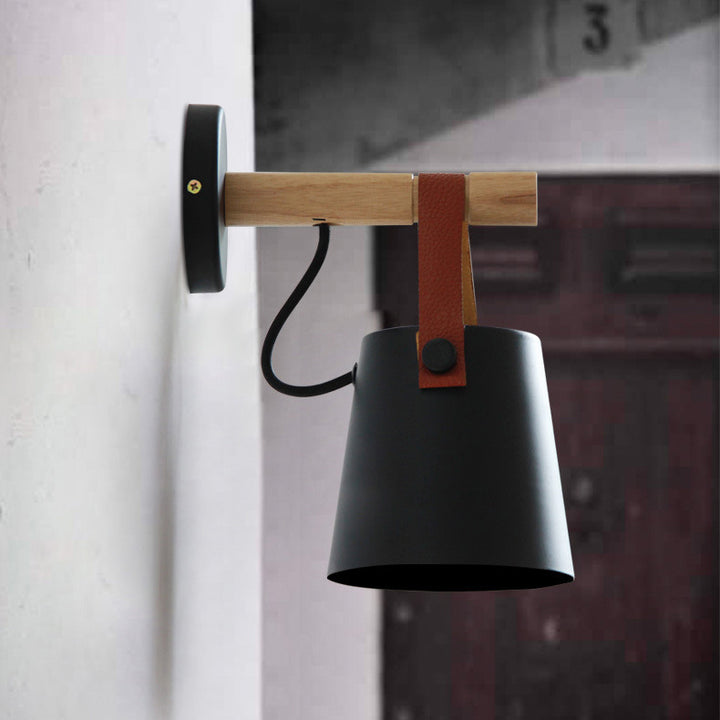 Lámpara de Aplique de Pared de 1 Luz de Madera y Hierro Nórdico Contemporáneo para Sala de Estar 