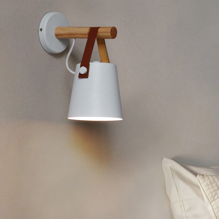 Lámpara de Aplique de Pared de 1 Luz de Madera y Hierro Nórdico Contemporáneo para Sala de Estar 