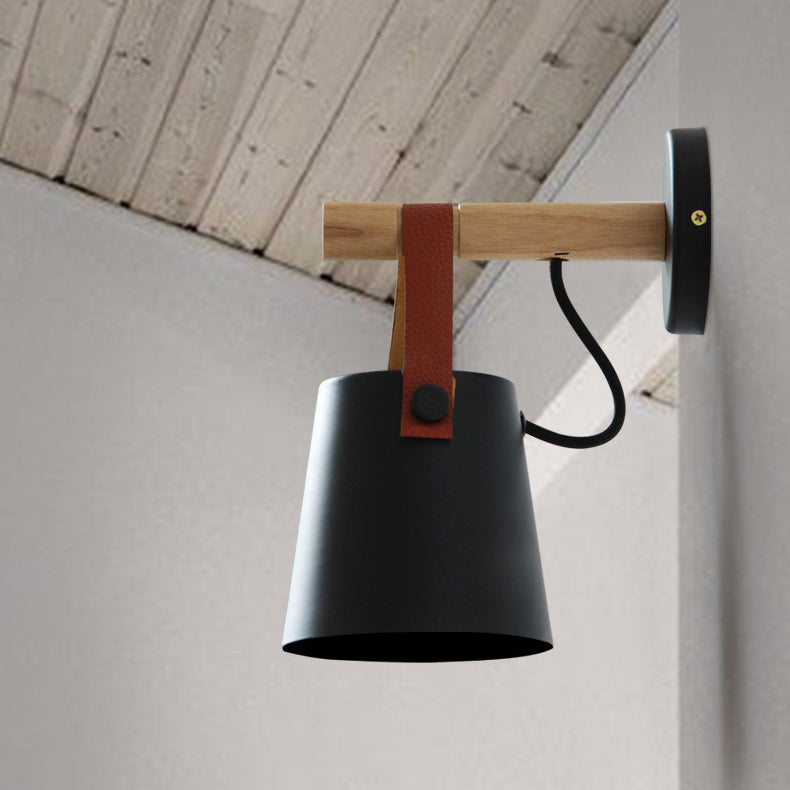 Lámpara de Aplique de Pared de 1 Luz de Madera y Hierro Nórdico Contemporáneo para Sala de Estar 
