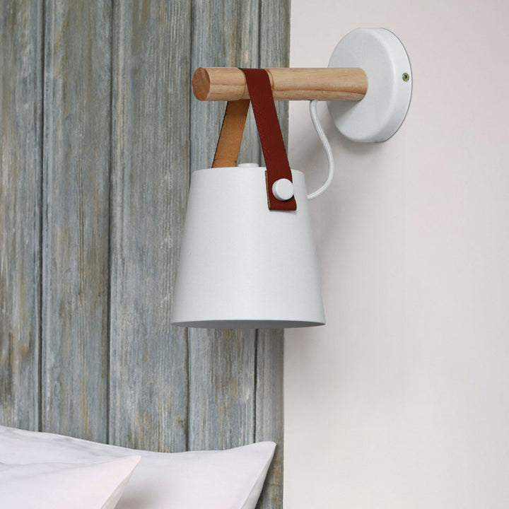Lámpara de Aplique de Pared de 1 Luz de Madera y Hierro Nórdico Contemporáneo para Sala de Estar 