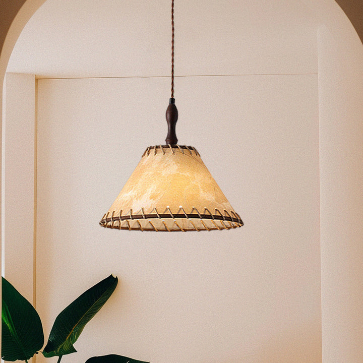 Suspension Contemporaine en Tissu de Bois de Fer Nordique à 1 Lumière pour Salon 