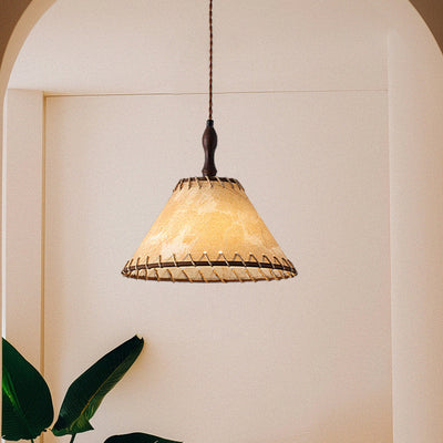 Lámpara colgante contemporánea nórdica de tambor de hierro y madera con tela de 1 luz para sala de estar 