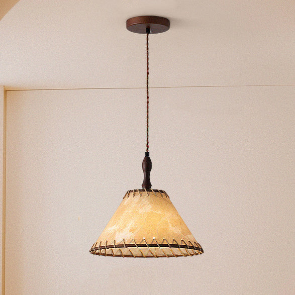 Lámpara colgante contemporánea nórdica de tambor de hierro y madera con tela de 1 luz para sala de estar 