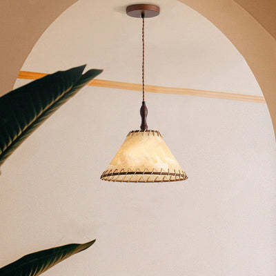 Lámpara colgante contemporánea nórdica de tambor de hierro y madera con tela de 1 luz para sala de estar 