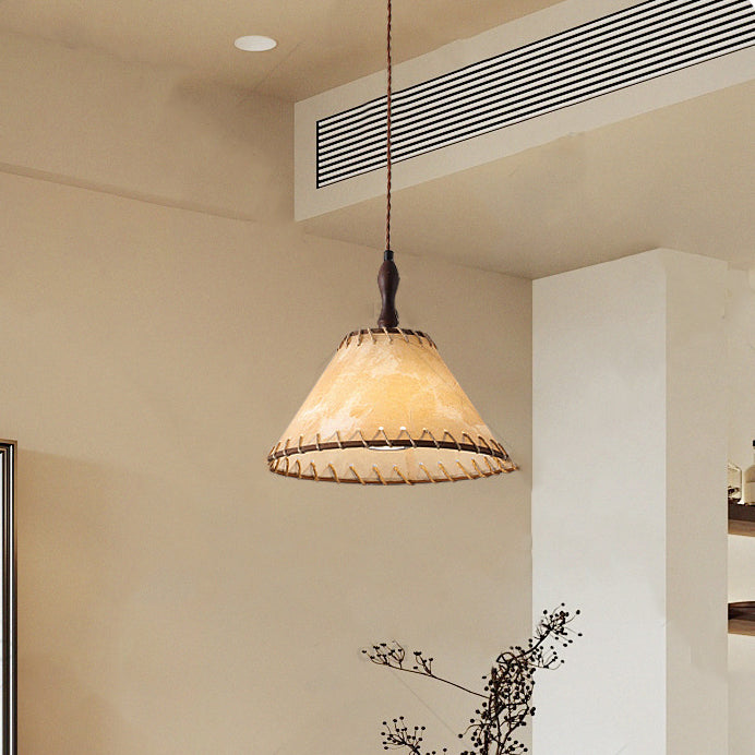 Lámpara colgante contemporánea nórdica de tambor de hierro y madera con tela de 1 luz para sala de estar 