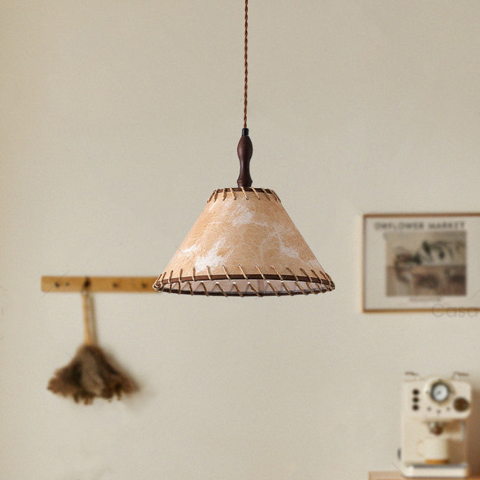 Lámpara colgante contemporánea nórdica de tambor de hierro y madera con tela de 1 luz para sala de estar 