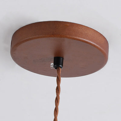 Lámpara colgante contemporánea nórdica de tambor de hierro y madera con tela de 1 luz para sala de estar 