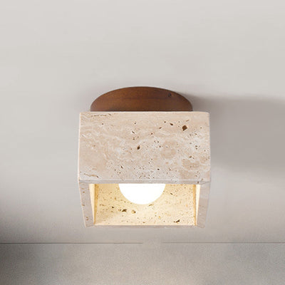 Plafonnier semi-encastré 1 lumière en bois, pierre carrée ronde japonaise traditionnelle pour salon 