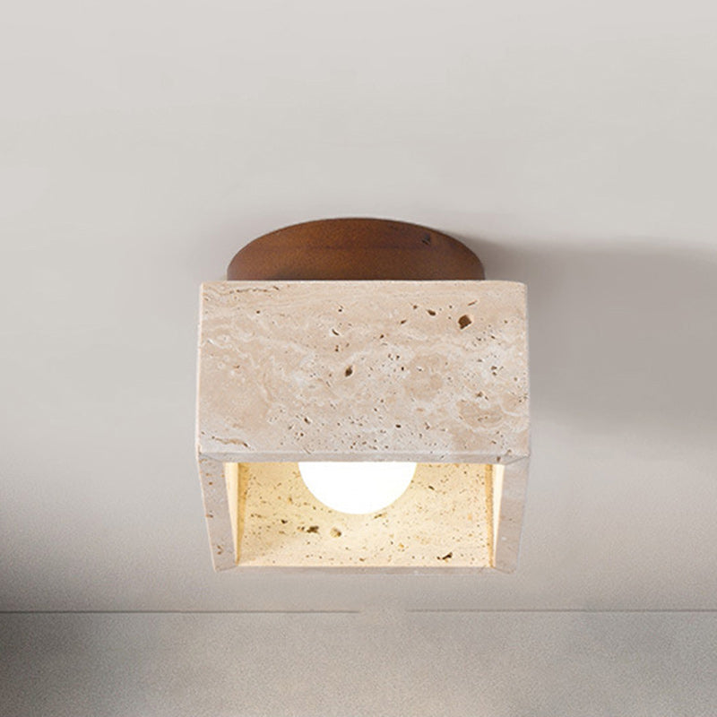 Plafonnier semi-encastré 1 lumière en bois, pierre carrée ronde japonaise traditionnelle pour salon 