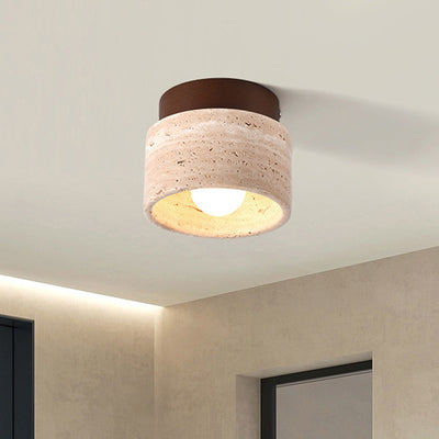 Plafonnier semi-encastré 1 lumière en bois, pierre carrée ronde japonaise traditionnelle pour salon 