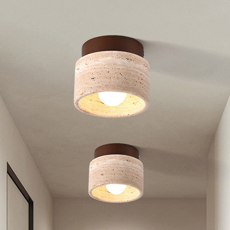 Plafonnier semi-encastré 1 lumière en bois, pierre carrée ronde japonaise traditionnelle pour salon 