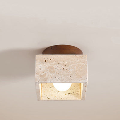 Plafonnier semi-encastré 1 lumière en bois, pierre carrée ronde japonaise traditionnelle pour salon 