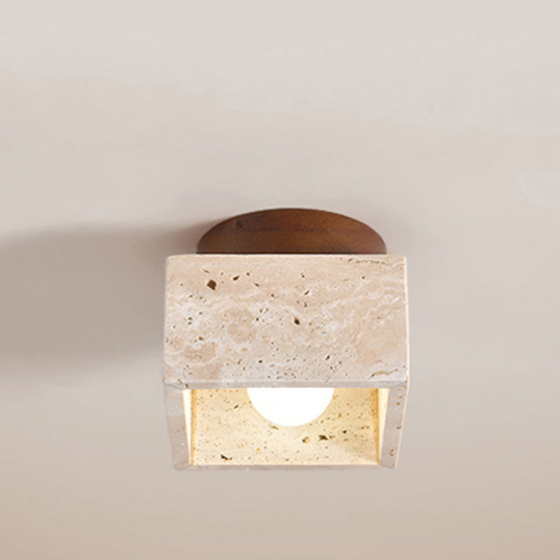 Plafonnier semi-encastré 1 lumière en bois, pierre carrée ronde japonaise traditionnelle pour salon 
