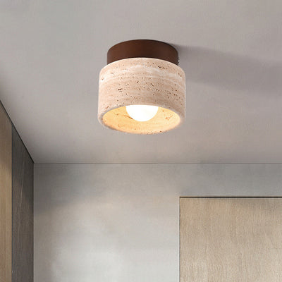 Plafonnier semi-encastré 1 lumière en bois, pierre carrée ronde japonaise traditionnelle pour salon 