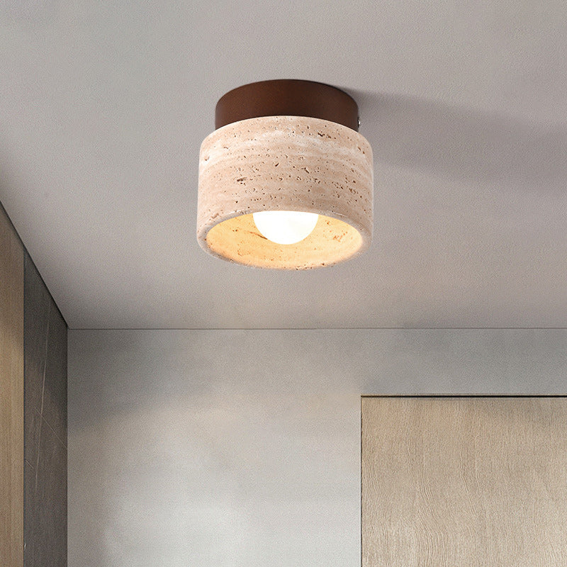 Plafonnier semi-encastré 1 lumière en bois, pierre carrée ronde japonaise traditionnelle pour salon 
