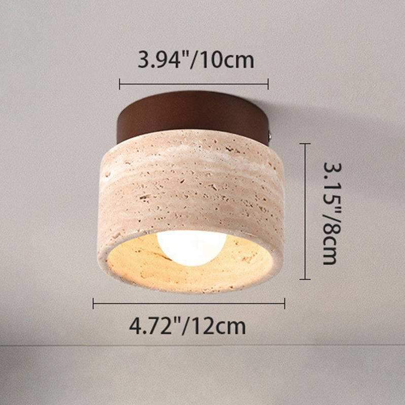 Plafonnier semi-encastré 1 lumière en bois, pierre carrée ronde japonaise traditionnelle pour salon 