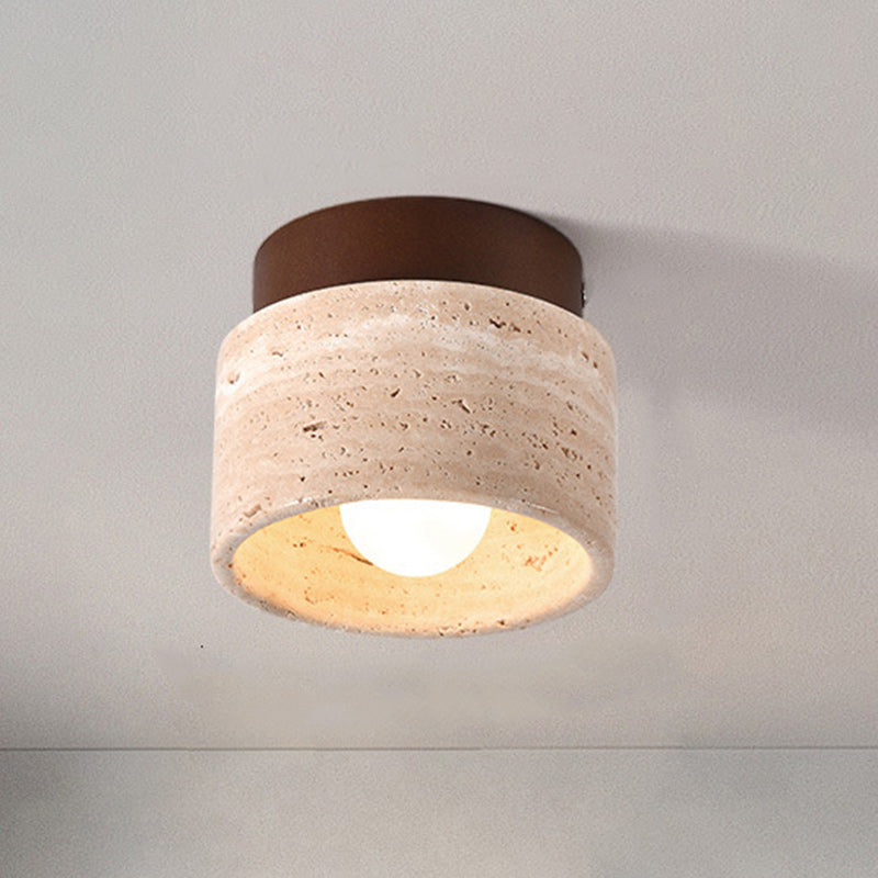 Plafonnier semi-encastré 1 lumière en bois, pierre carrée ronde japonaise traditionnelle pour salon 