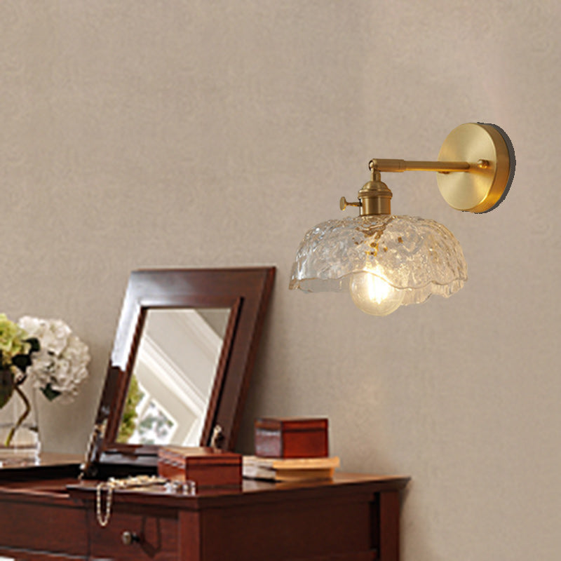 Lámpara de aplique de pared de 1 luz de vidrio de cobre en forma de cúpula nórdica contemporánea para sala de estar 