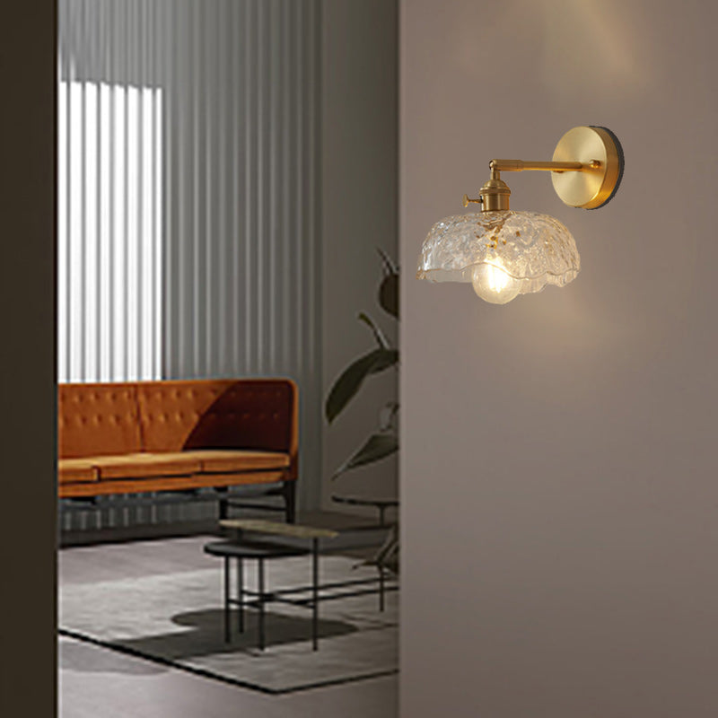 Lámpara de aplique de pared de 1 luz de vidrio de cobre en forma de cúpula nórdica contemporánea para sala de estar 