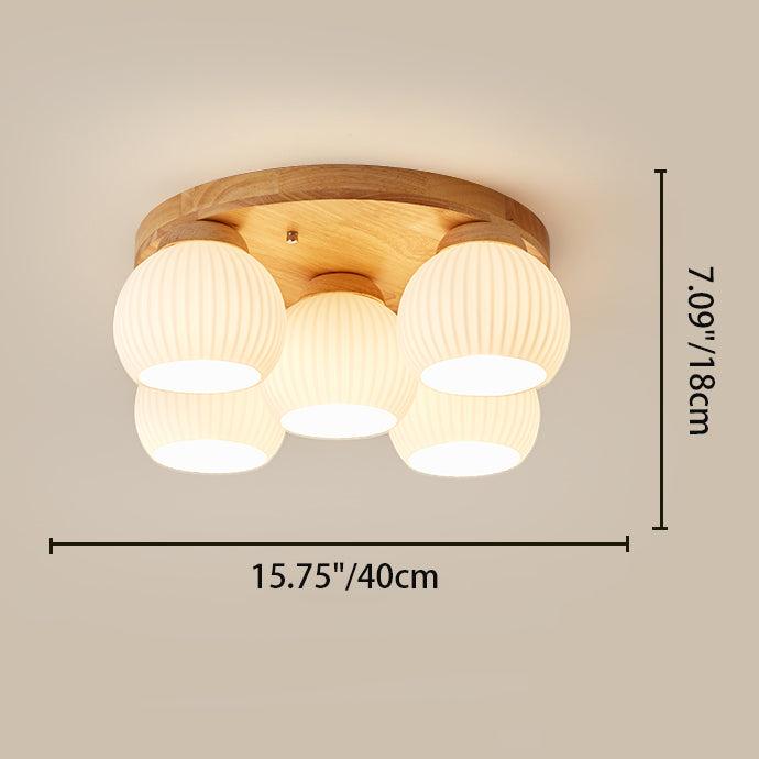 Plafonnier semi-encastré à 5 lumières en bois rond nordique contemporain avec verre pour salon 